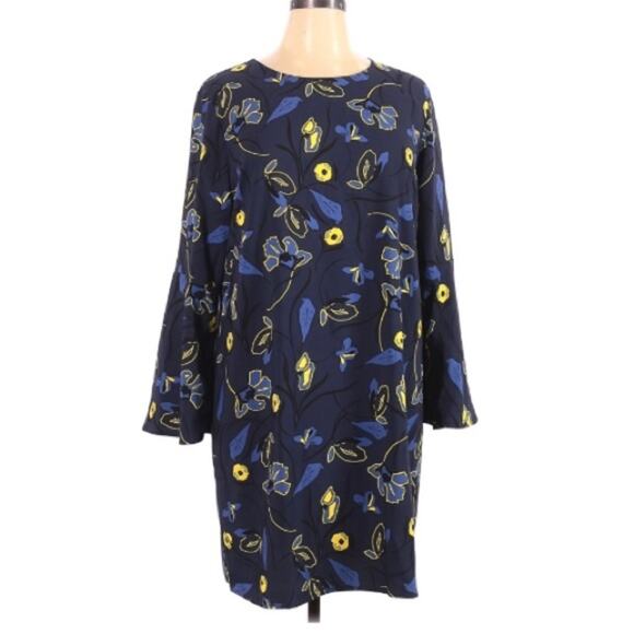 Halogen Blue Floral Long Sleeve Keyhole Back Dress - Picture 1 of 7